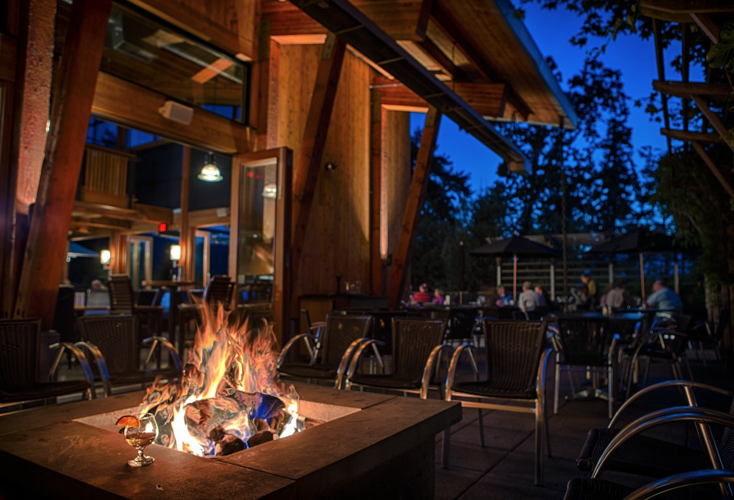 Fire pit on a patio at a restaurant 