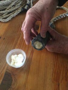 Filling a piece of hollow metal with chalk